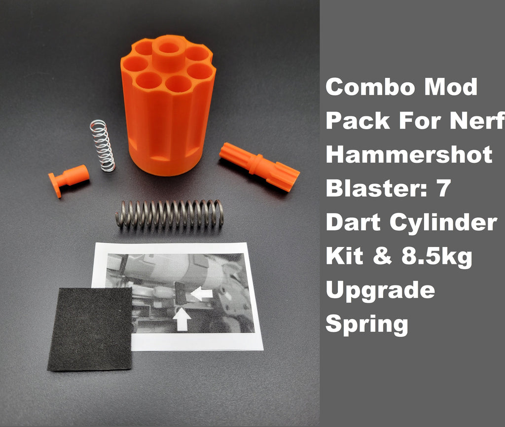 For Nerf Hammershot Blaster Gun Barrel Combo Pack Classic 7 Round Dart Cylinder Kit & 8.5kg Upgrade Spring Hammer Shot Mod Toy