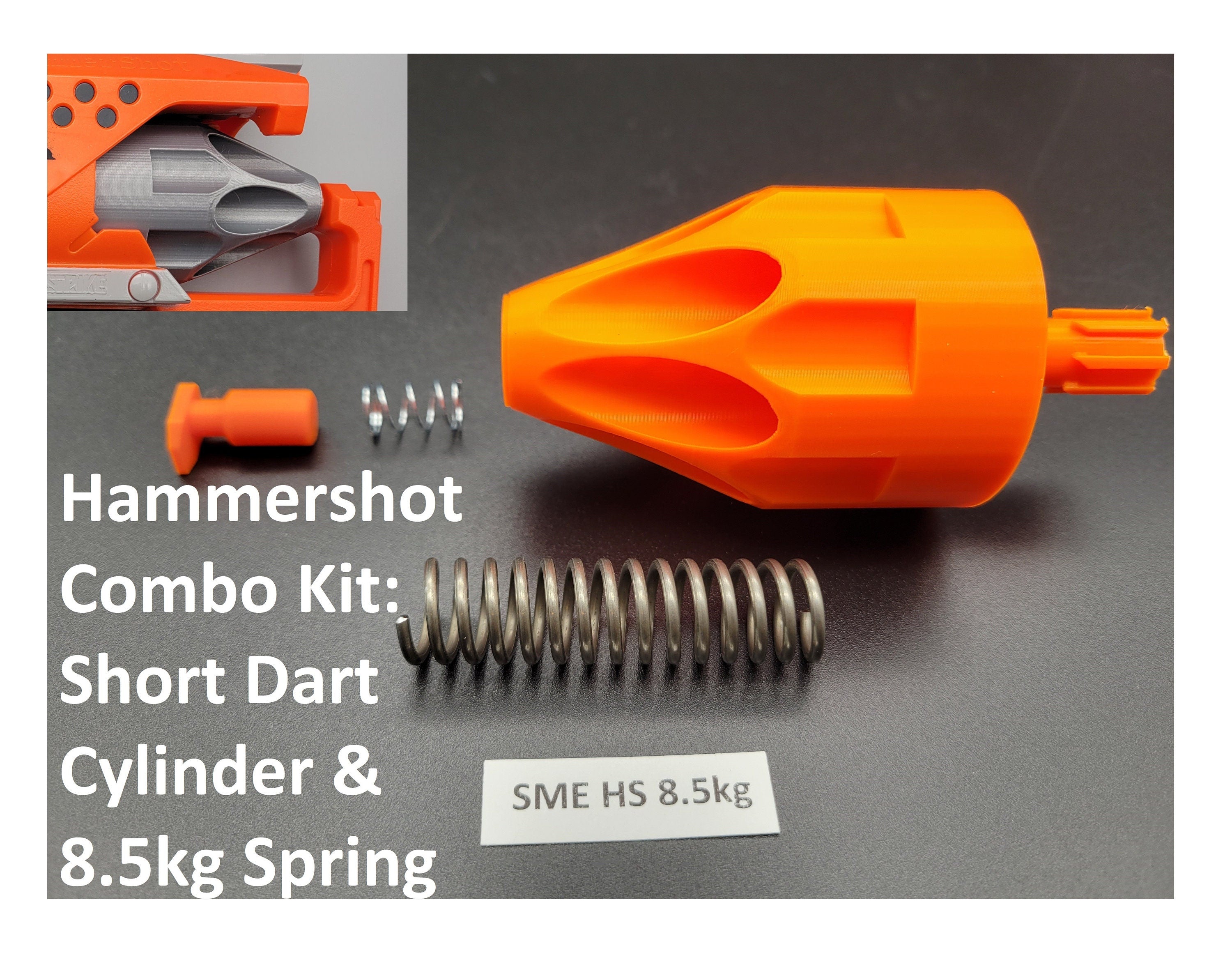 For Nerf Hammershot Blaster Gun Barrel Mod Short Dart Combo Kit Half Length 7 Round Cylinder Kit & 8.5kg Upgrade Spring Hammer Shot Mod Toy