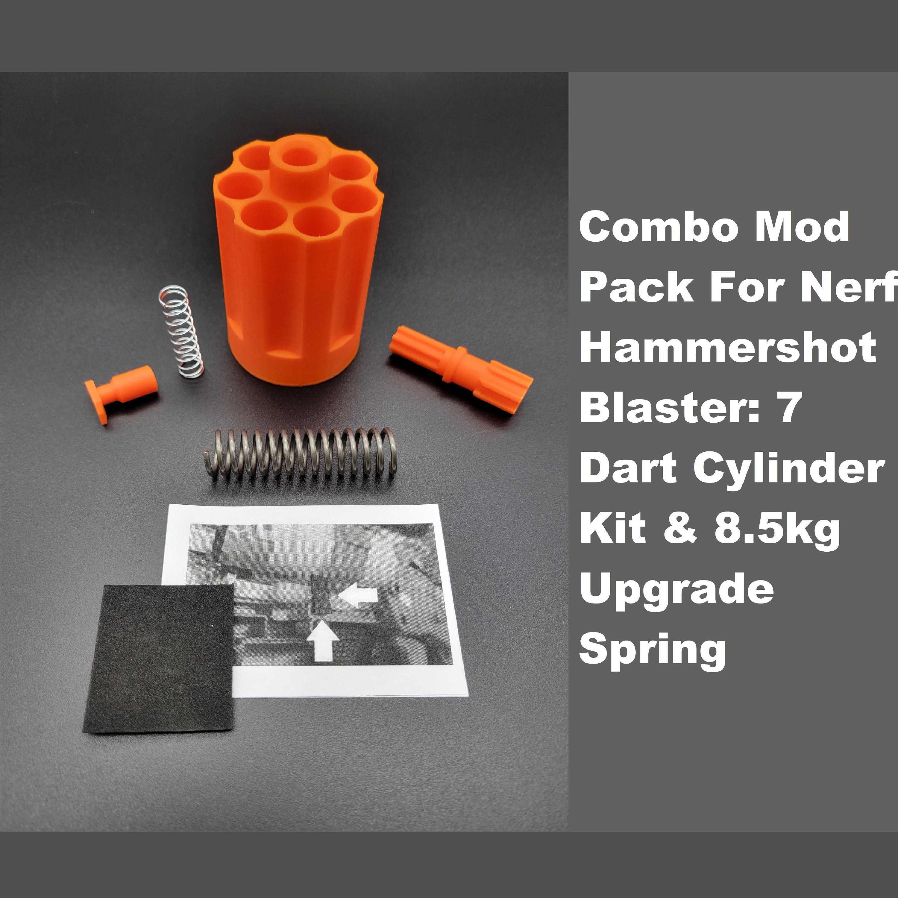 For Nerf Hammershot Blaster Gun Barrel Combo Pack Classic 7 Round Dart Cylinder Kit & 8.5kg Upgrade Spring Hammer Shot Mod Toy