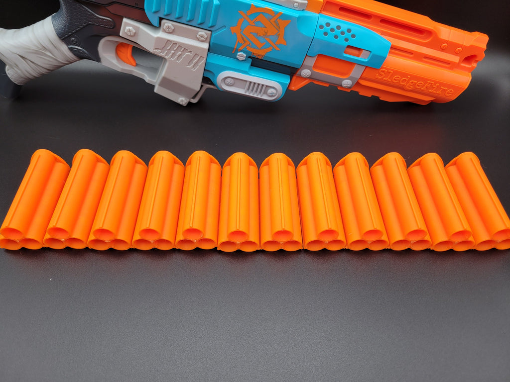 12x Shells For Nerf Sledgefire Blaster ShotGun - One DozenTriple Shot Orange Dart Ammo Shell Rounds - Sledge Fire Cartridge Toy Gun Mod