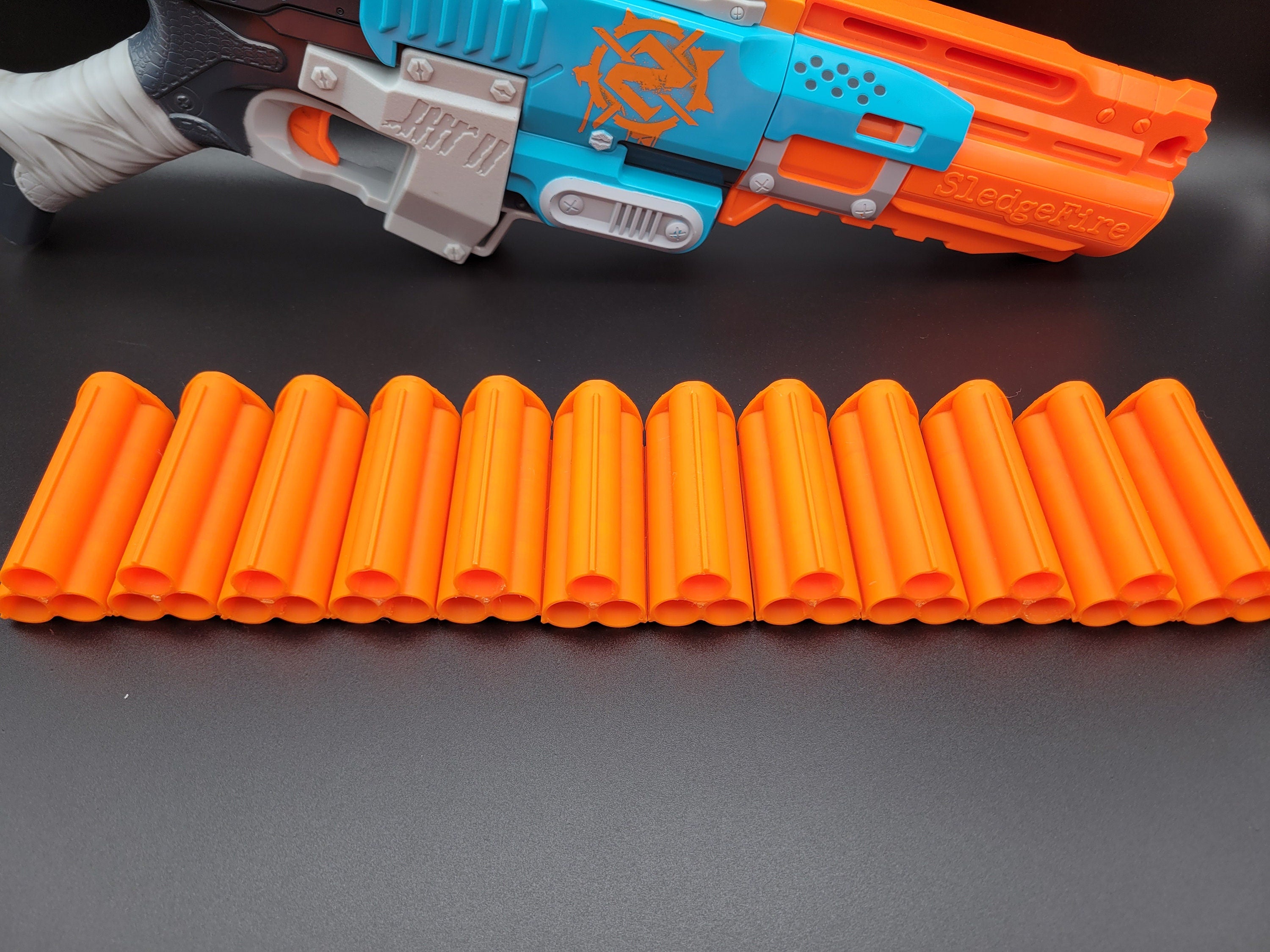12x Shells For Nerf Sledgefire Blaster ShotGun - One DozenTriple Shot Orange Dart Ammo Shell Rounds - Sledge Fire Cartridge Toy Gun Mod