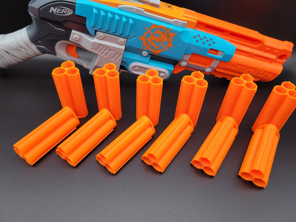 12x Shells For Nerf Sledgefire Blaster ShotGun - One DozenTriple Shot Orange Dart Ammo Shell Rounds - Sledge Fire Cartridge Toy Gun Mod