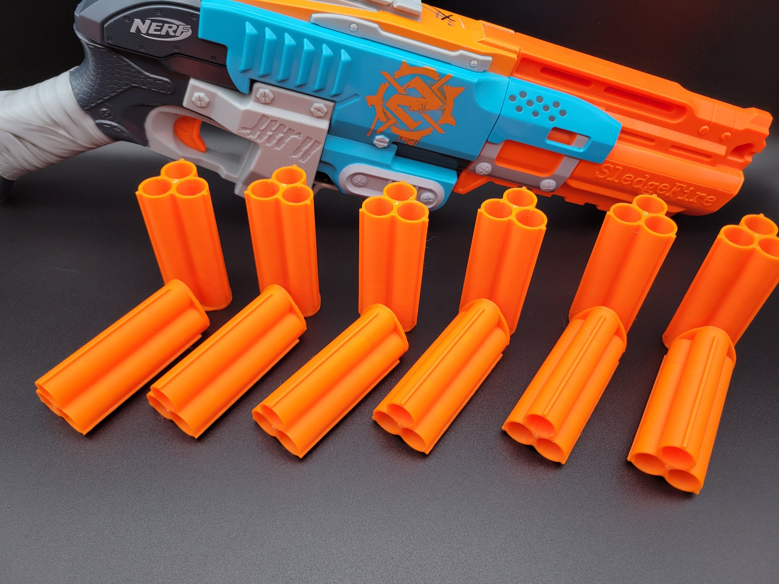 12x Shells For Nerf Sledgefire Blaster ShotGun - One DozenTriple Shot Orange Dart Ammo Shell Rounds - Sledge Fire Cartridge Toy Gun Mod